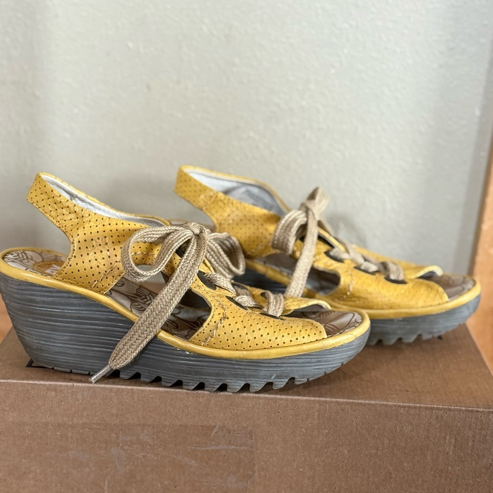 Yellow Wedge Fly London Sandals